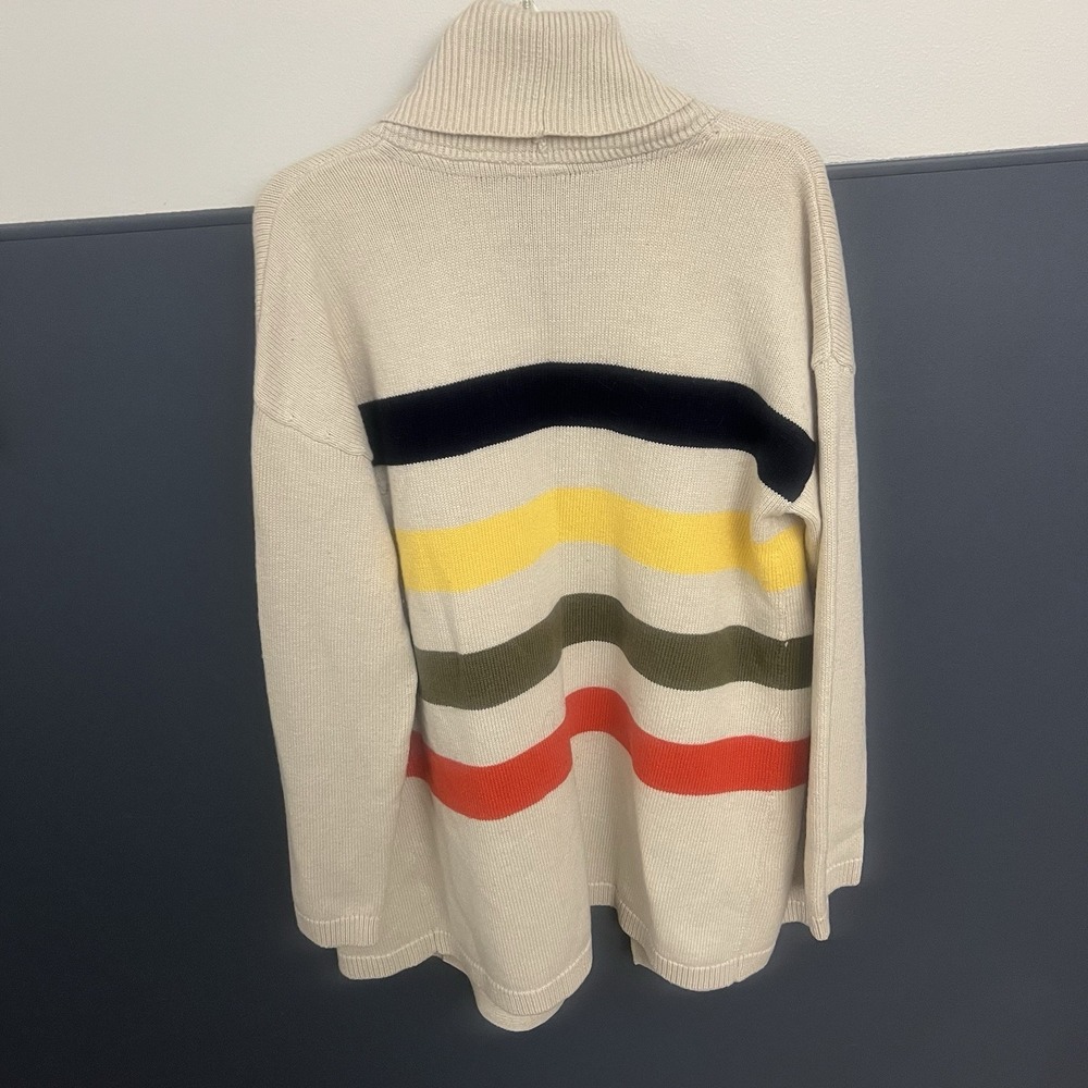 TALBOTS Women's Stripe‎ Open Front Lambs Wool Blend Cardigan Sweater Medium - Picture 2 of 8
